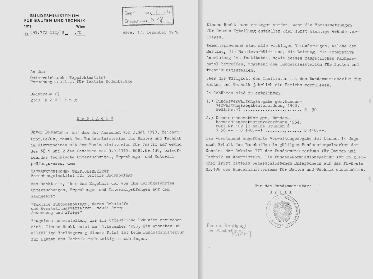 1970: authorised by the Federal Ministry to issue certificates